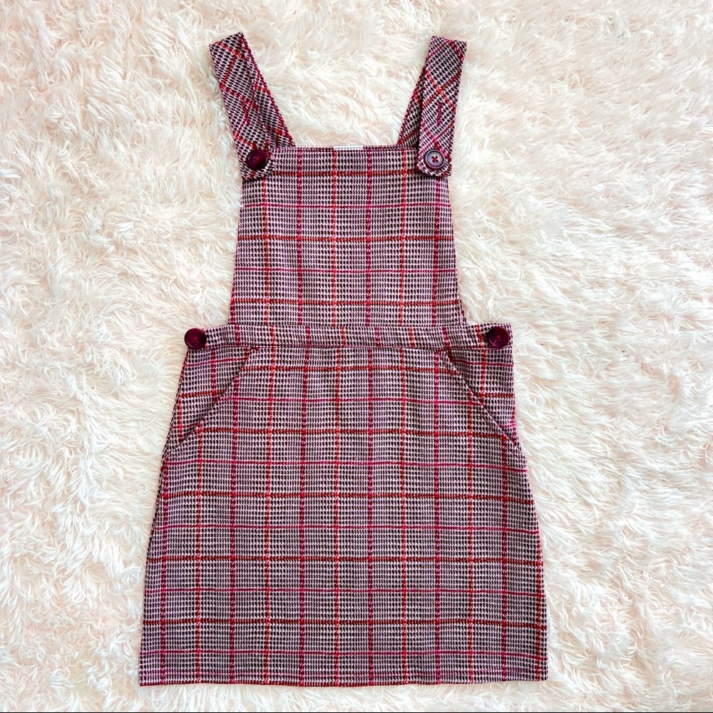 Pink and maroon houndstooth plaid dress